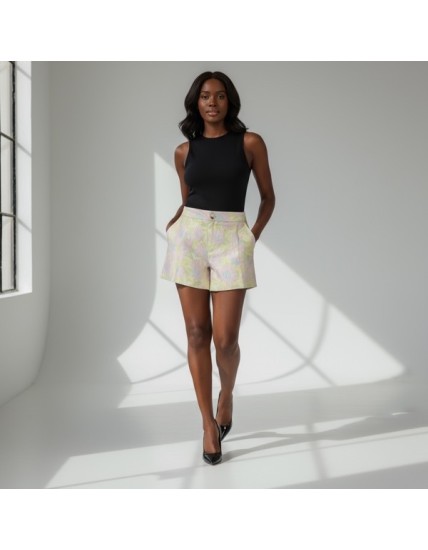 Short brocart fleuri pastel