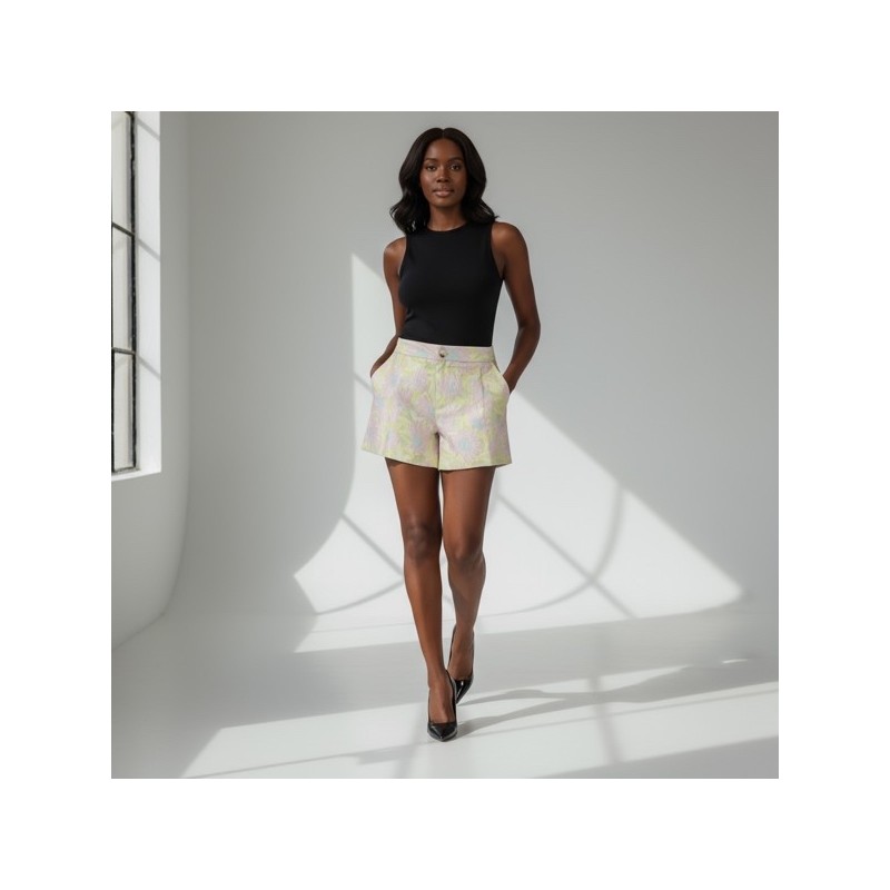 Short brocart fleuri pastel