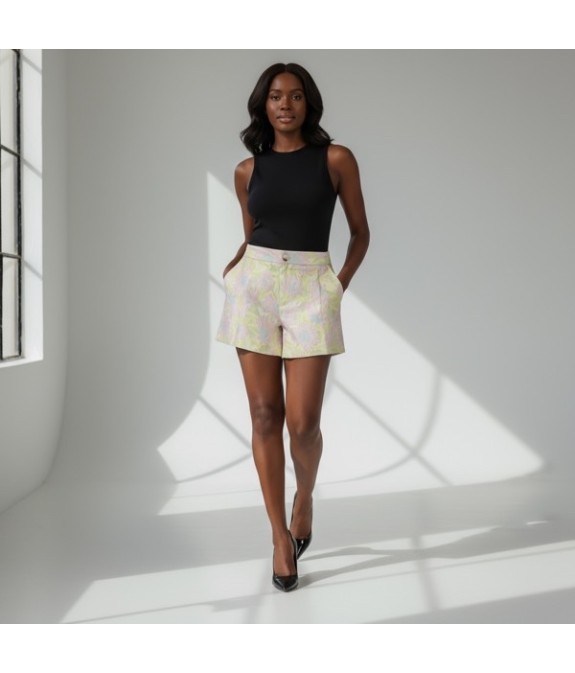 Short brocart fleuri pastel
