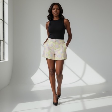 Short brocart fleuri pastel