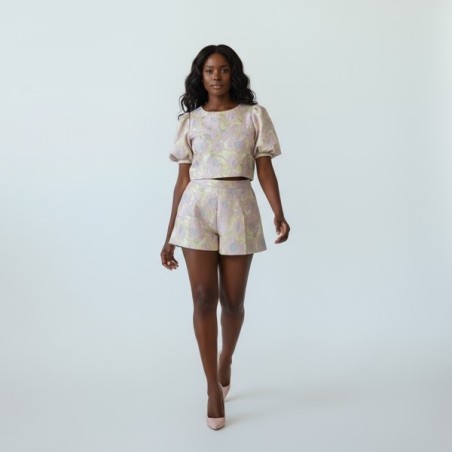 Short brocart fleuri pastel