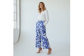 Pantalon imprimé bleu et blanc à taille élastique