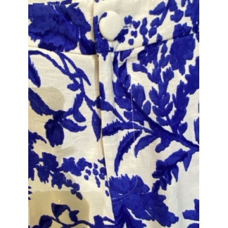 Pantalon imprimé bleu et blanc à taille élastique