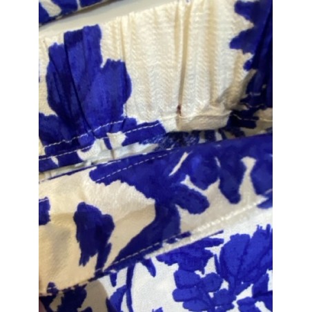 Pantalon imprimé bleu et blanc à taille élastique