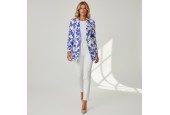 Veste femme élégante à imprimé floral bleu cobalt sur fond ivoire