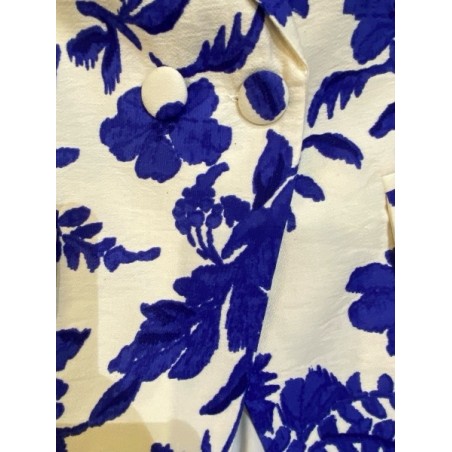 Veste femme élégante à imprimé floral bleu cobalt sur fond ivoire