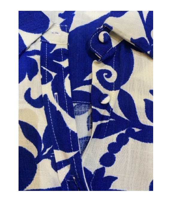 Chemisier femme imprimé bleu et blanc