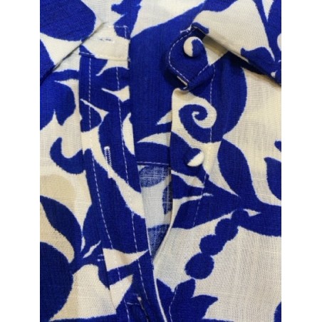 Chemisier femme imprimé bleu et blanc