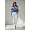 Chemisier femme imprimé bleu et blanc