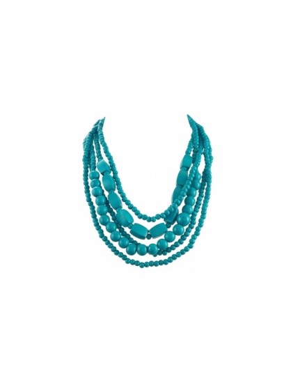Collier en bois turquoise – Collier ethnique multi-rangs pour femme