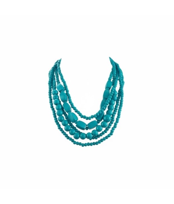 Collier en bois turquoise – Collier ethnique multi-rangs pour femme