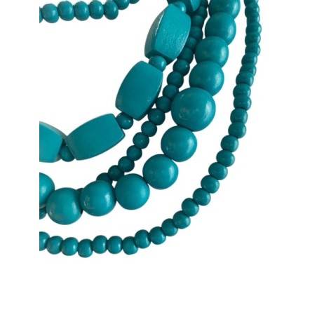 collier en bois femme, collier turquoise ethnique, collier multi-rangs bois, bijou artisanal, collier bohème chic, bijou naturel