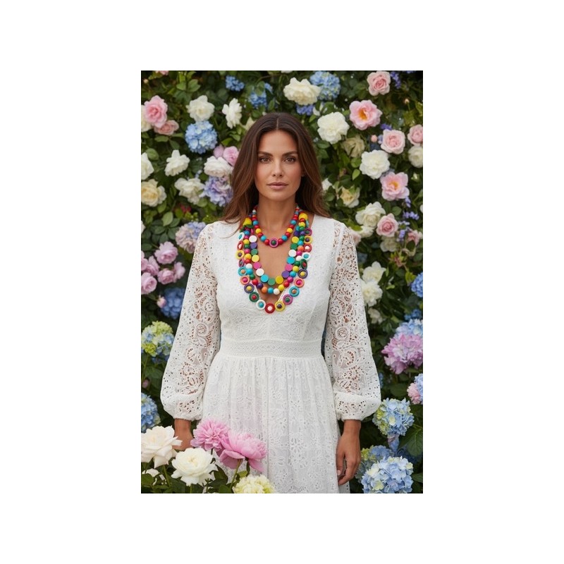 Collier en bois coloré artisanal – Bijou ethnique et bohème chic