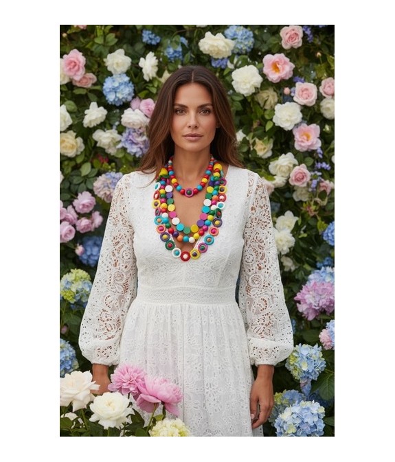 collier en bois coloré, bijou artisanal femme, collier bohème chic, collier ethnique multicolore, bijou en bois naturel, collier