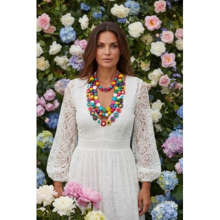 collier en bois coloré, bijou artisanal femme, collier bohème chic, collier ethnique multicolore, bijou en bois naturel, collier