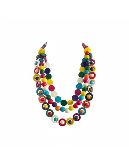 Collier en bois coloré artisanal – Bijou ethnique et bohème chic