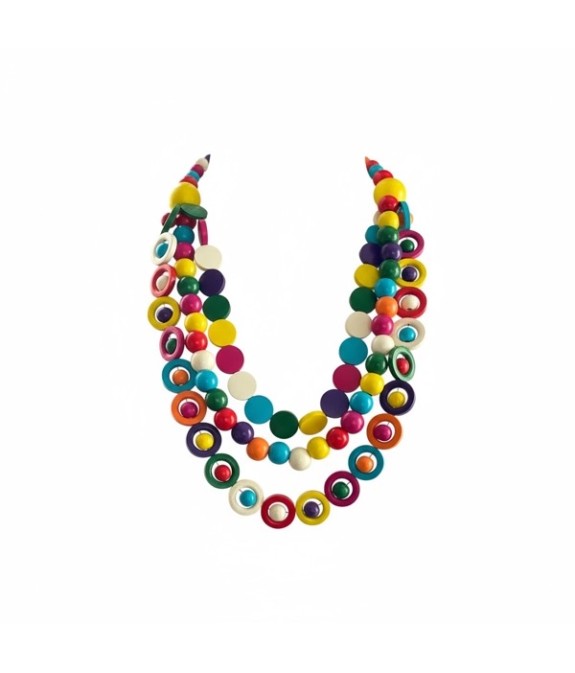 Collier en bois coloré artisanal – Bijou ethnique et bohème chic