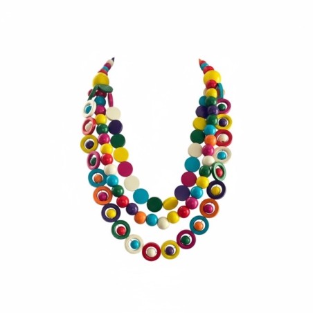 collier en bois coloré, bijou artisanal femme, collier bohème chic, collier ethnique multicolore, bijou en bois naturel, collier