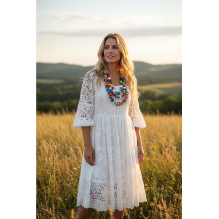 collier en bois coloré, bijou artisanal femme, collier bohème chic, collier ethnique multicolore, bijou en bois naturel, collier