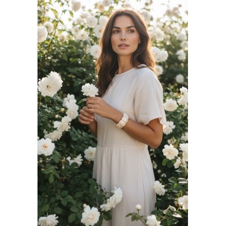 Bracelet large en pierre naturelle blanche – Élégance intemporelle