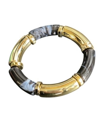 Bracelet esprit jonc en agate noire et  doré