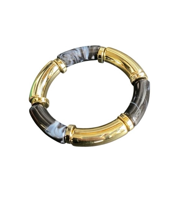 Bracelet esprit jonc en agate noire et  doré