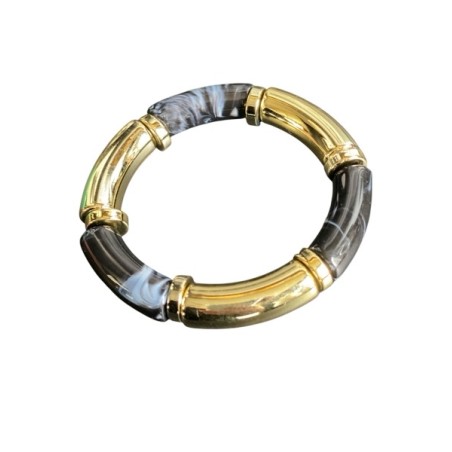 Bracelet esprit jonc en agate noire et  doré