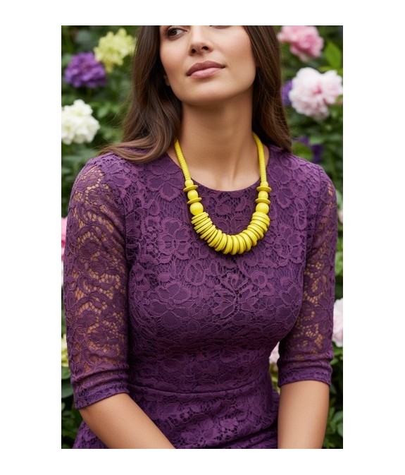 Collier jaune en bois original