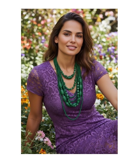 Collier en bois vert multi-rangs – Bijou artisanal élégant et naturel