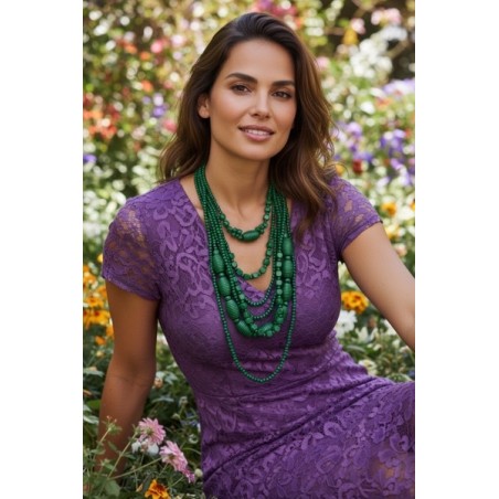 Collier en bois vert multi-rangs – Bijou artisanal élégant et naturel