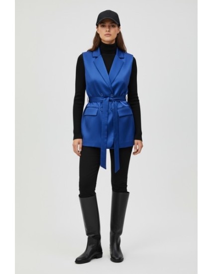 Veste sans manches satinée bleu royal