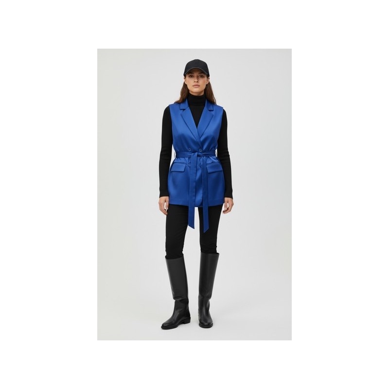 Veste sans manches satinée bleu royal