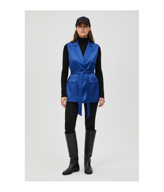 Veste sans manches satinée bleu royal