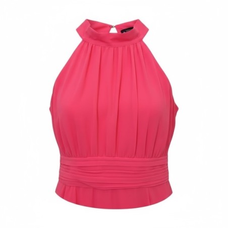 Robe longue fuchsia à col halter et fente élégante