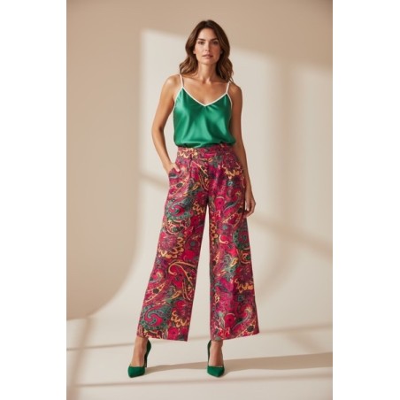 Pantalon large femme à imprimé tropical