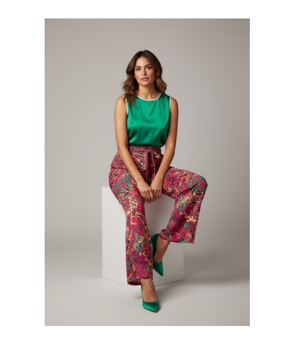 Pantalon large femme à imprimé tropical