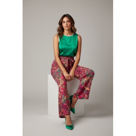 Pantalon large femme à imprimé tropical