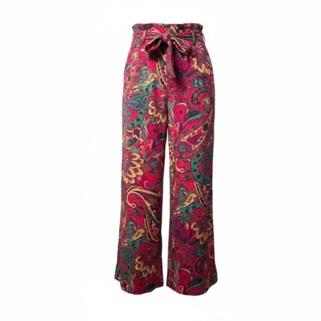 Pantalon large femme à imprimé tropical