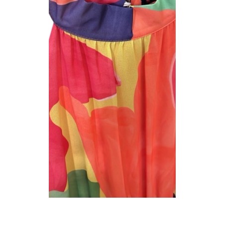 Robe longue colorée, robe fluide été femme, robe imprimé abstrait, robe col halter, robe bohème chic, robe fendue élégante,