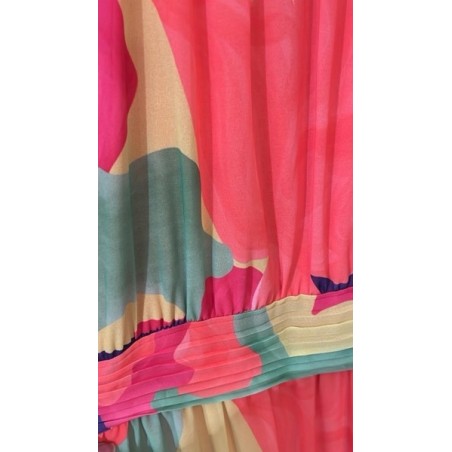 Robe longue colorée, robe fluide été femme, robe imprimé abstrait, robe col halter, robe bohème chic, robe fendue élégante,