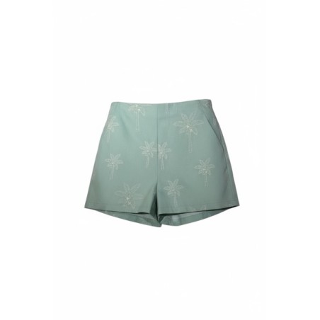 Short en coton vert d’eau à motifs brodés