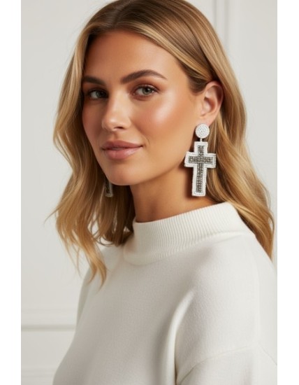 Boucles d’oreilles croix faites main | Bijou artisanal femme