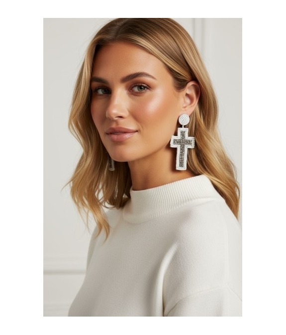 Boucles d’oreilles croix faites main | Bijou artisanal femme