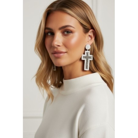 Boucles d’oreilles croix faites main | Bijou artisanal femme