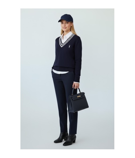Pull femme bleu marine col intégré – Élégant et confortable