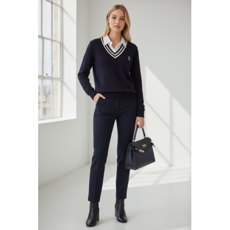 Pull femme bleu marine col intégré – Élégant et confortable