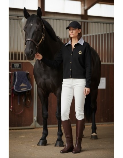 Gilet noir chic à col intégré – Cardigan femme élégant