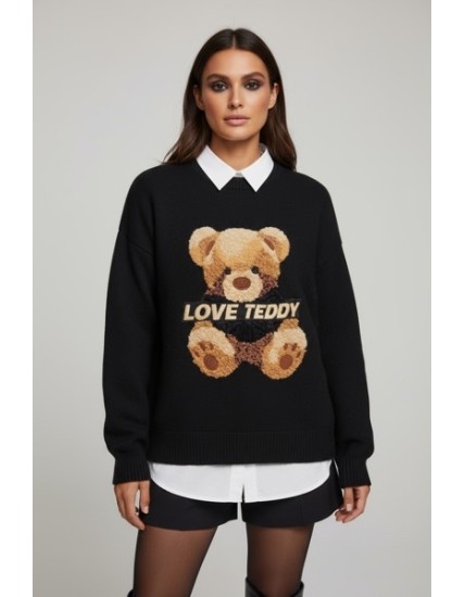 Pull Femme Motif Ours Brodé – Original-| look Cosy Chic