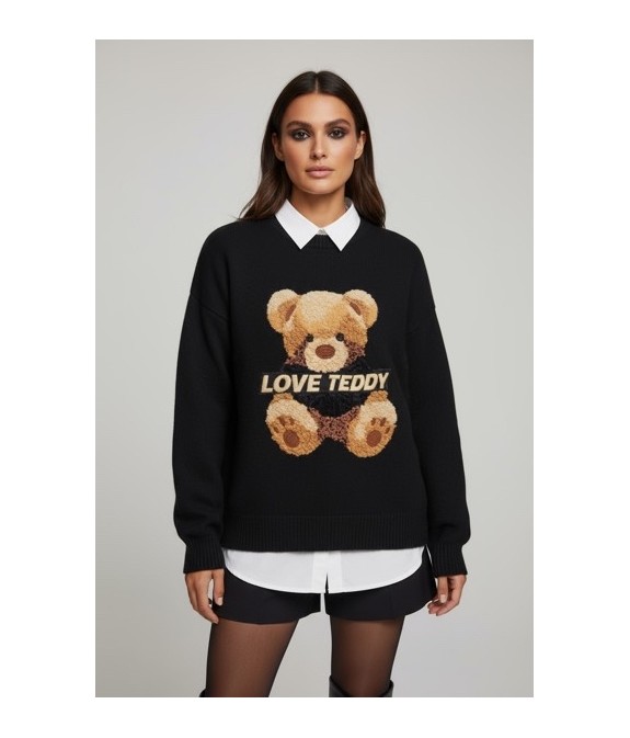 Pull Femme Motif Ours Brodé – Original-| look Cosy Chic
