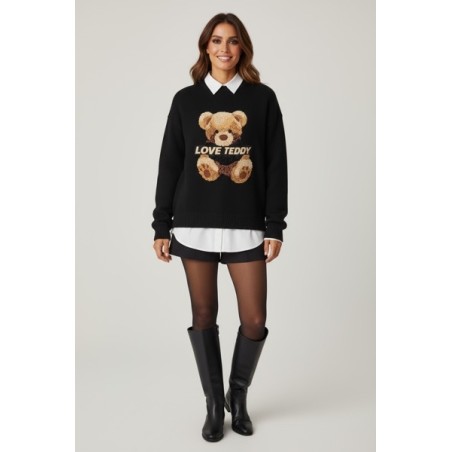 Pull Femme Motif Ours Brodé – Original-| look Cosy Chic